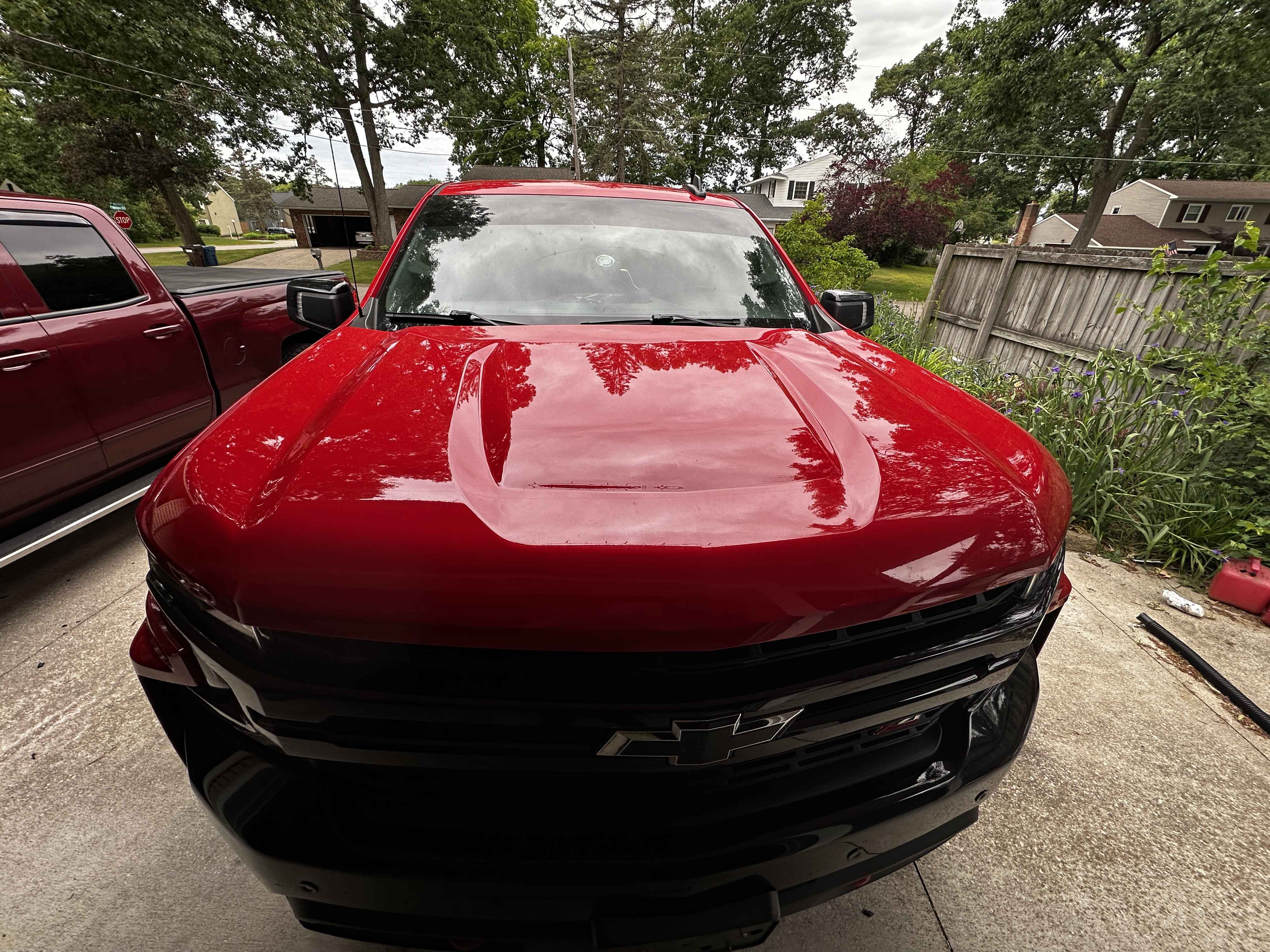 Red Chevrolet Silverado exterior detail